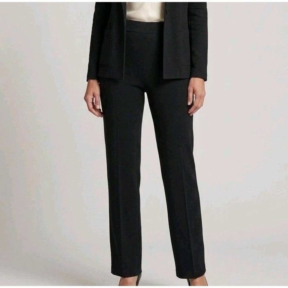 Exclusively Misook Pants L Black Knit Straight Leg Quiet Luxury Old Money